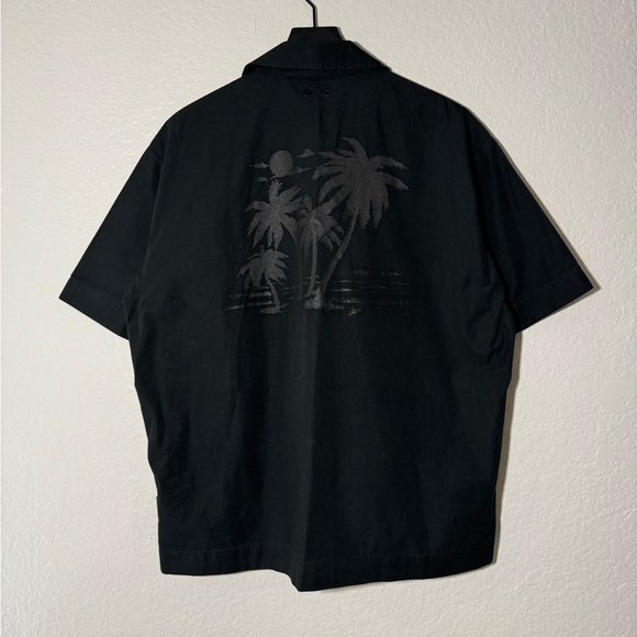 Palm Angels Black Button Up Shirt Palm Tree Print Mens Bowler Shirt - Picture 11 of 16